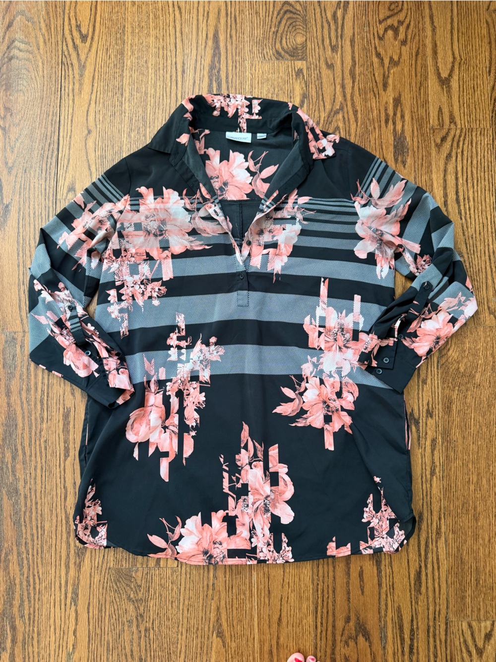 Avenue Black Top with Pink Floral Pattern